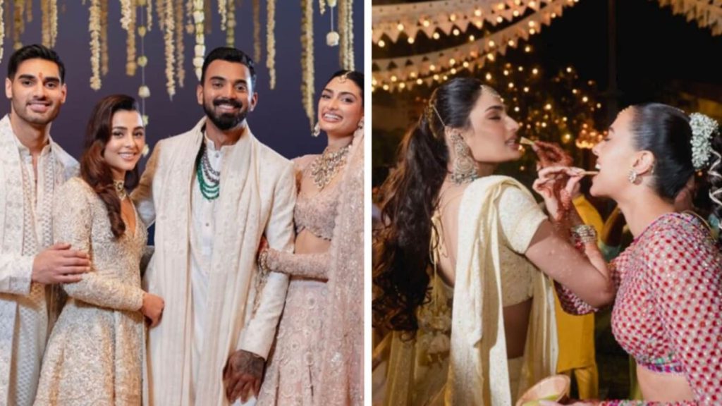 Athiya Shetty, KL Rahul pose with Ahan Shetty, girlfriend in unseen wedding day pic | Bollywood